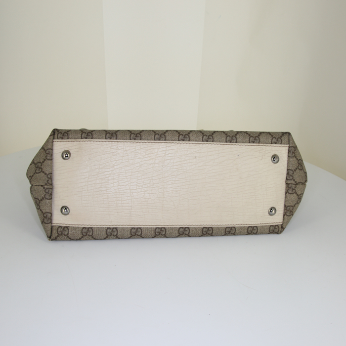 Sac cabas Gucci Gucci Vintage en toile monogram enduite beige et cuir crème - Detail D4