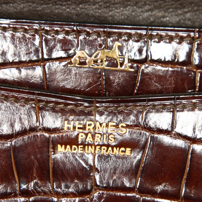 Bolso para llevar al hombro Hermes Lydie en cocodrilo marrón - Detail D3