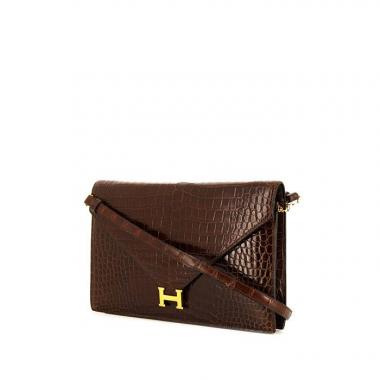 Sac porté épaule Hermes Lydie en crocodile marron