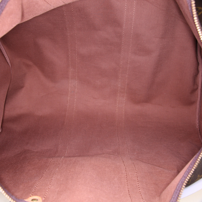 Borsa da viaggio Louis Vuitton Keepall 55 cm in tela monogram marrone e pelle naturale - Detail D2