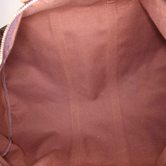 Bolsa de viaje Louis Vuitton Keepall 55 cm en lona Monogram y cuero natural - Detail D3
