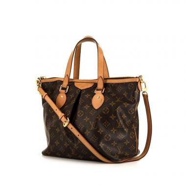 Bolso de mano Louis Vuitton Palermo en lona Monogram marrón y cuero natural