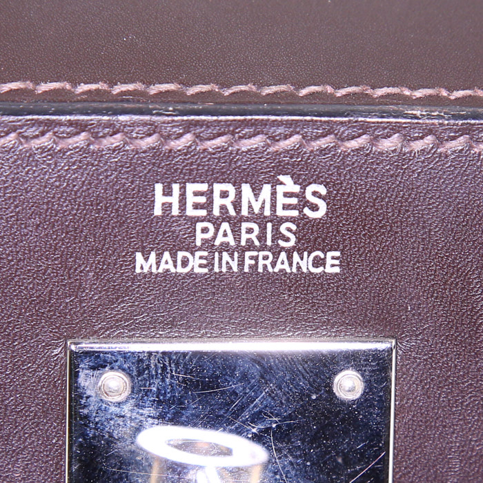 Hermes Kelly 32 cm handbag in brown ebene box leather - Detail D4