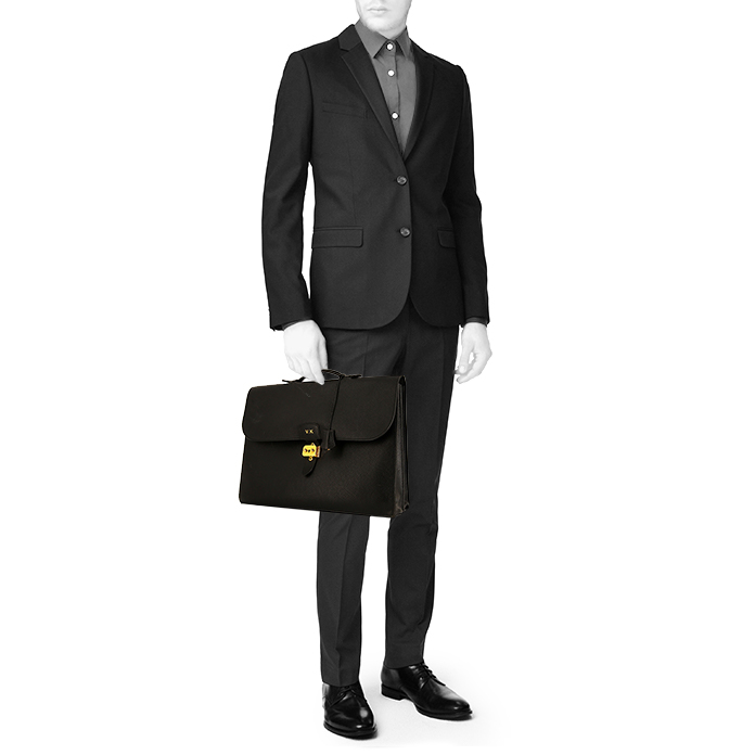Hermès  Sac à dépêches briefcase  in black Fjord leather - Detail D1
