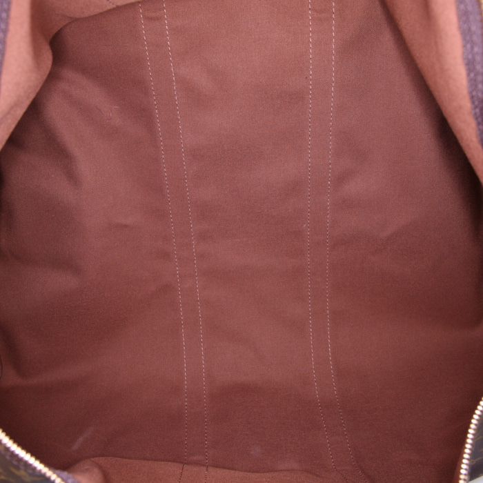 Borsa da viaggio Louis Vuitton Keepall 55 cm in tela monogram marrone e pelle naturale - Detail D3