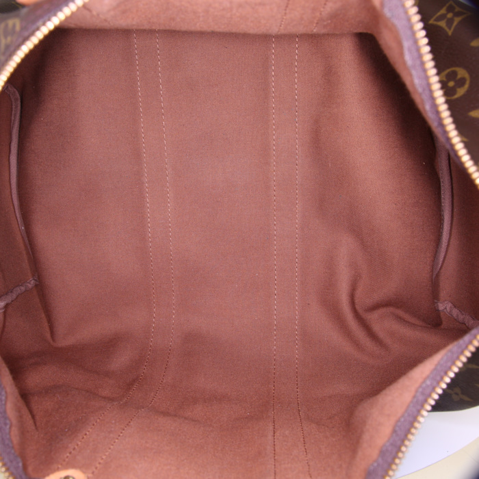 Sac de voyage Louis Vuitton Keepall 45 en toile monogram marron et cuir naturel - Detail D2