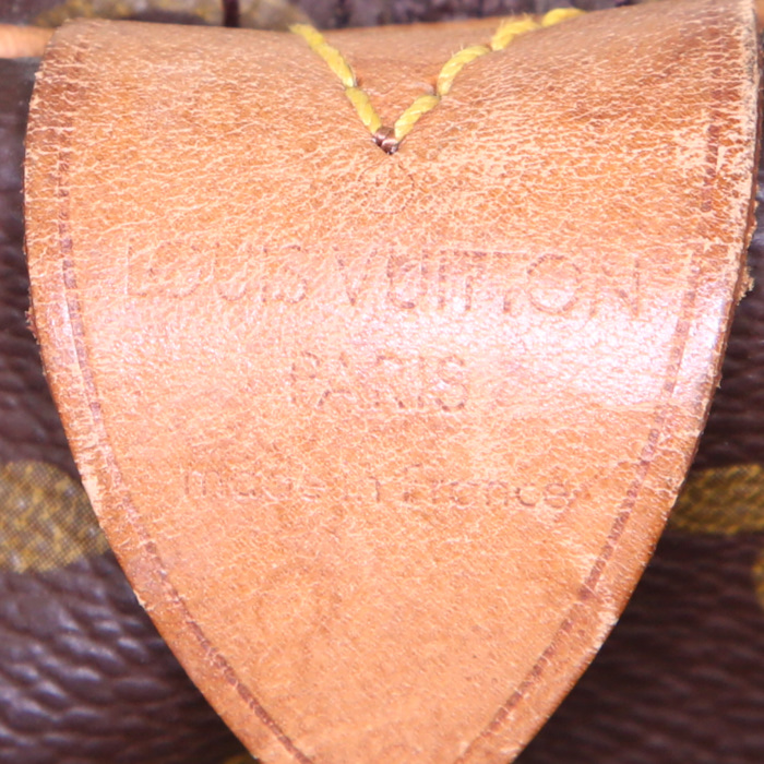 Sac de voyage Louis Vuitton Keepall 45 en toile monogram marron et cuir naturel - Detail D3