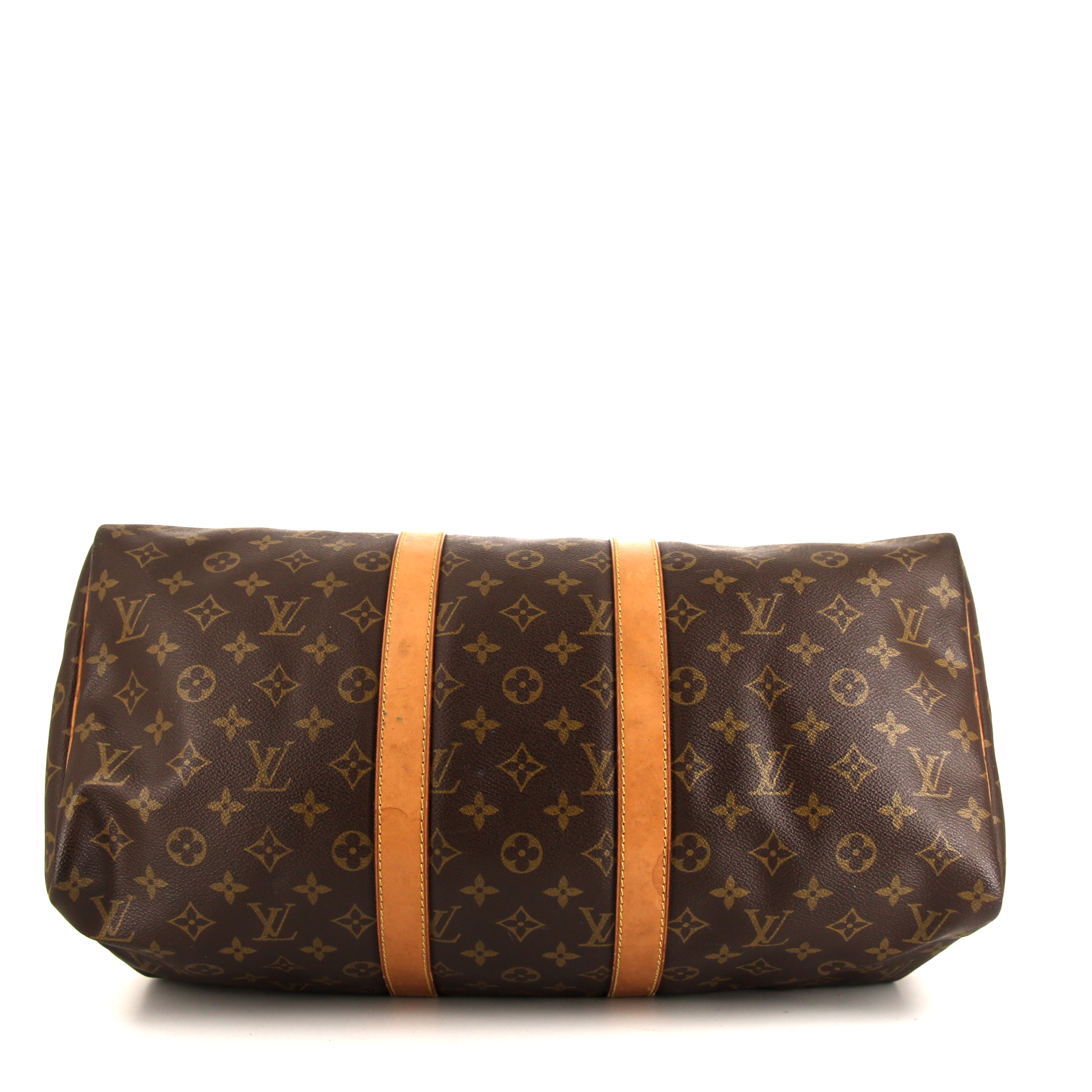 Bolsa de viaje Louis Vuitton Keepall 45 en lona Monogram marrón y cuero natural - Detail D4
