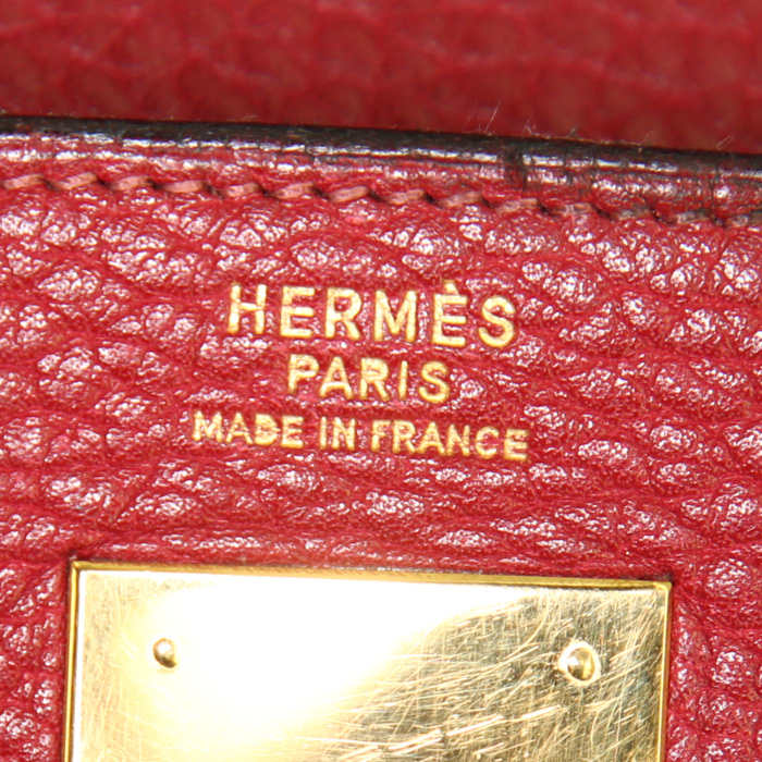 Bolso de mano Hermes Kelly 32 cm en cuero Fjord color cereza - Detail D4
