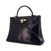 Hermes Kelly 35 cm bag worn on the shoulder or carried in the hand in dark blue box leather - 00pp thumbnail
