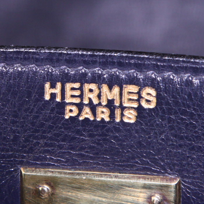 Borsa da spalla o a mano Hermes Kelly 35 cm in pelle box blu notte - Detail D4