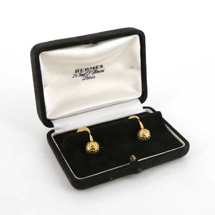 Paire de boutons de manchette rigide Hermès en or jaune - Detail D2