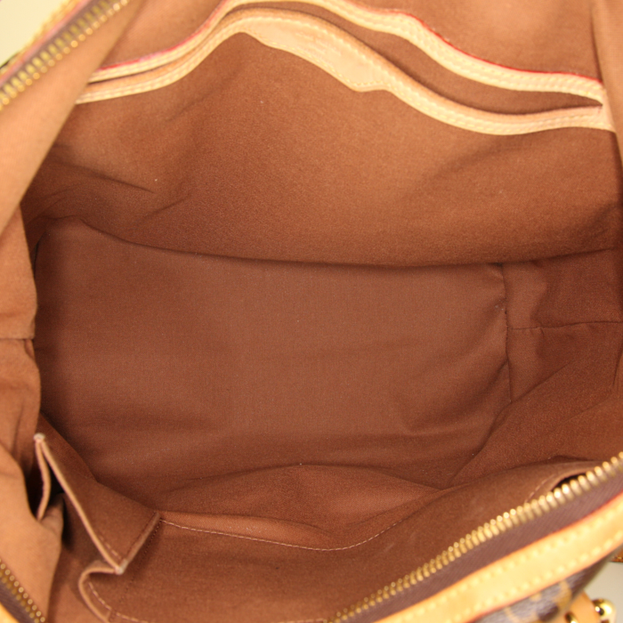 Borsa Louis Vuitton Palermo in tela monogram cerata marrone e pelle naturale - Detail D3