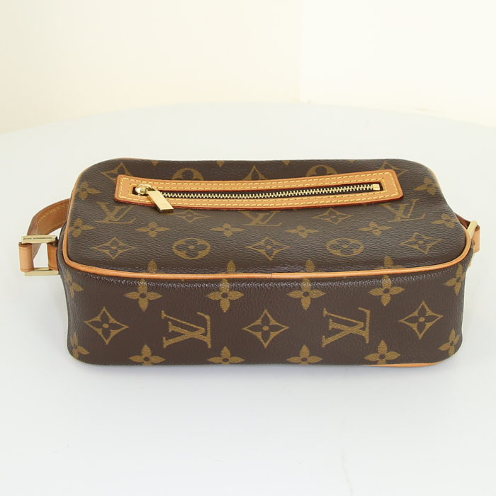 Bolso para llevar al hombro Louis Vuitton Cité modelo pequeño en lona Monogram marrón y cuero natural - Detail D4