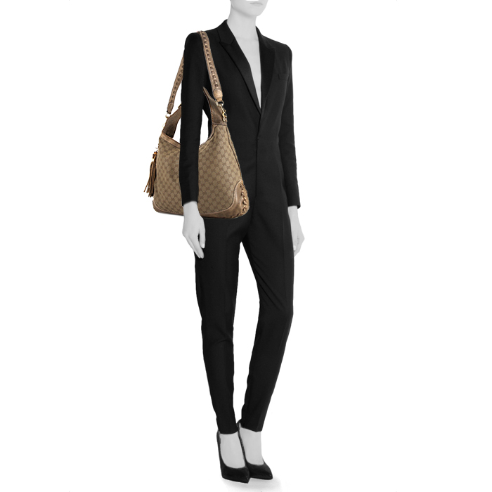 Bolso de mano Gucci Jackie en lona Monogram gris y cuero gris - Detail D2