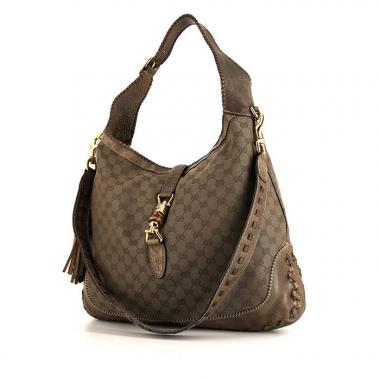 Bolso de mano Gucci Jackie en lona Monogram gris y cuero gris