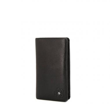Billetera Chanel Camelia - Wallet en cuero granulado negro