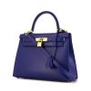 Hermes Kelly 28 cm handbag in electric blue Tadelakt leather - 00pp thumbnail