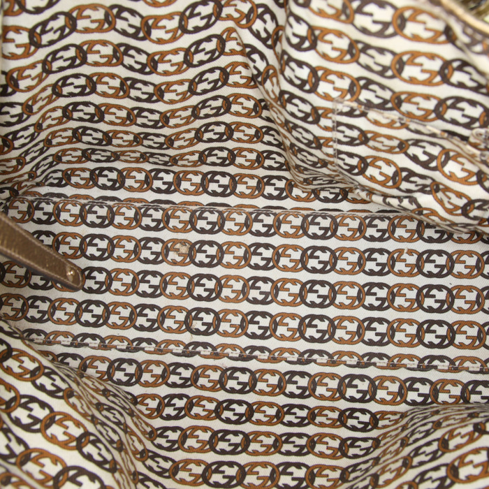 Bolso de mano Gucci en lona Monogram beige y cuero marrón dorado - Detail D2