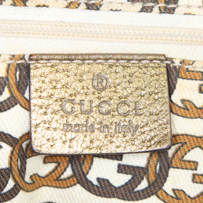 Gucci handbag in beige monogram canvas and golden brown leather - Detail D3