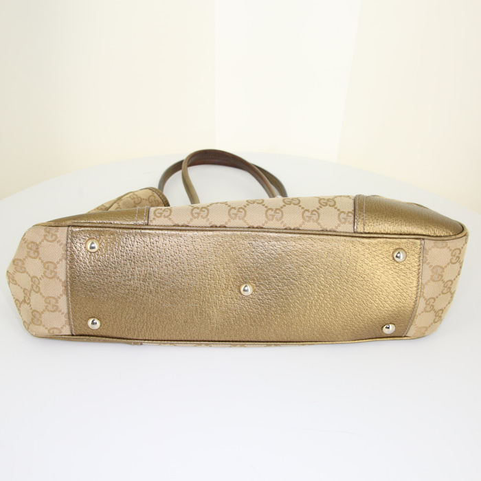 Gucci handbag in beige monogram canvas and golden brown leather - Detail D4