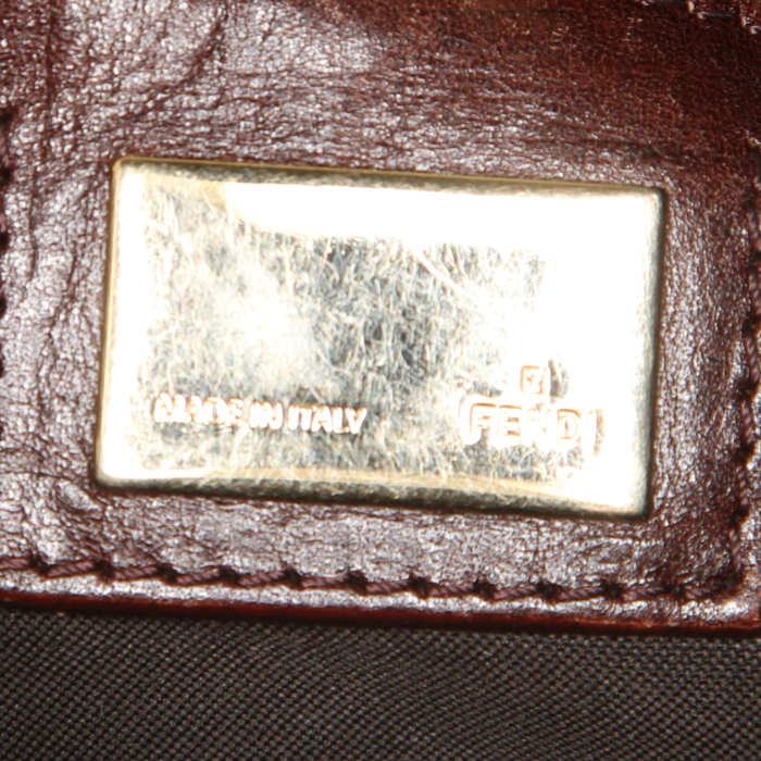 Fendi Big Mama bag worn on the shoulder or carried in the hand in beige monogram canvas and brown leather - Detail D3