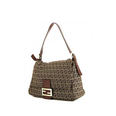 Bolso para llevar al hombro o en la mano Fendi Big Mama en tela Monogram beige y cuero marrón