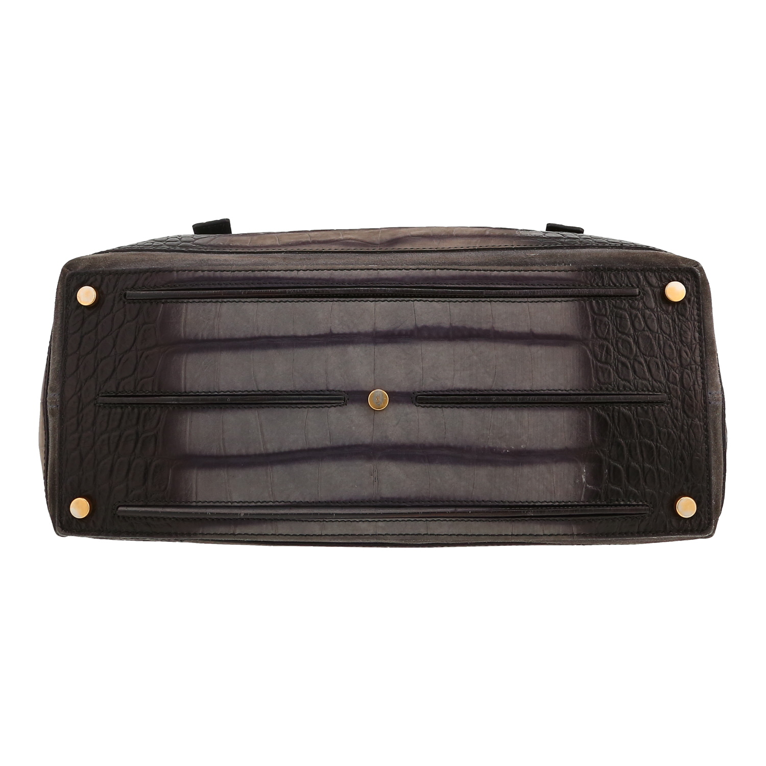 Borsa Yves Saint Laurent Muse Two modello grande in pelle grigia simil coccodrillo e camoscio grigio - Detail D1