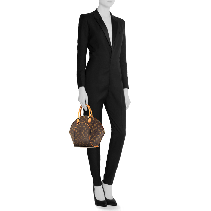 Louis Vuitton Ellipse large model handbag in brown monogram canvas and natural leather - Detail D1