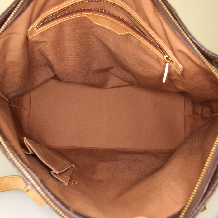 Sac à main Louis Vuitton Mezzo en toile monogram marron et cuir naturel - Detail D2