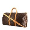 Borsa da viaggio Louis Vuitton Keepall 60 cm in tela monogram cerata marrone e pelle naturale - 00pp thumbnail