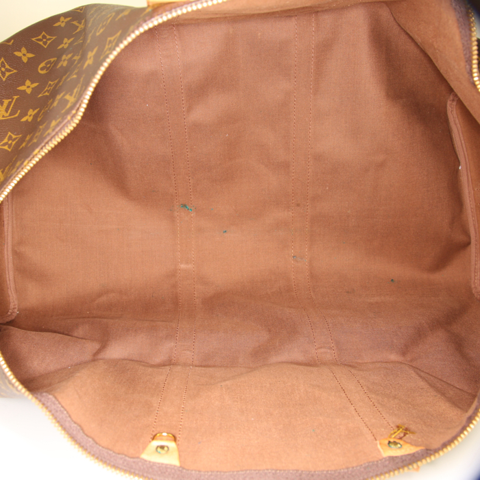 Louis Vuitton Keepall 60 cm travel bag in brown monogram canvas and natural leather - Detail D3