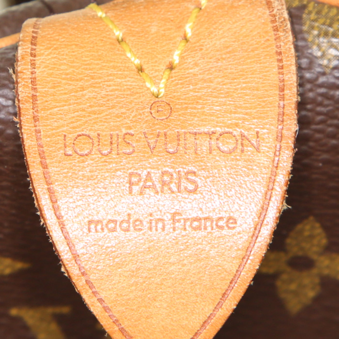 Bolsa de viaje Louis Vuitton Keepall 50 cm en lona Monogram marrón y cuero natural - Detail D3
