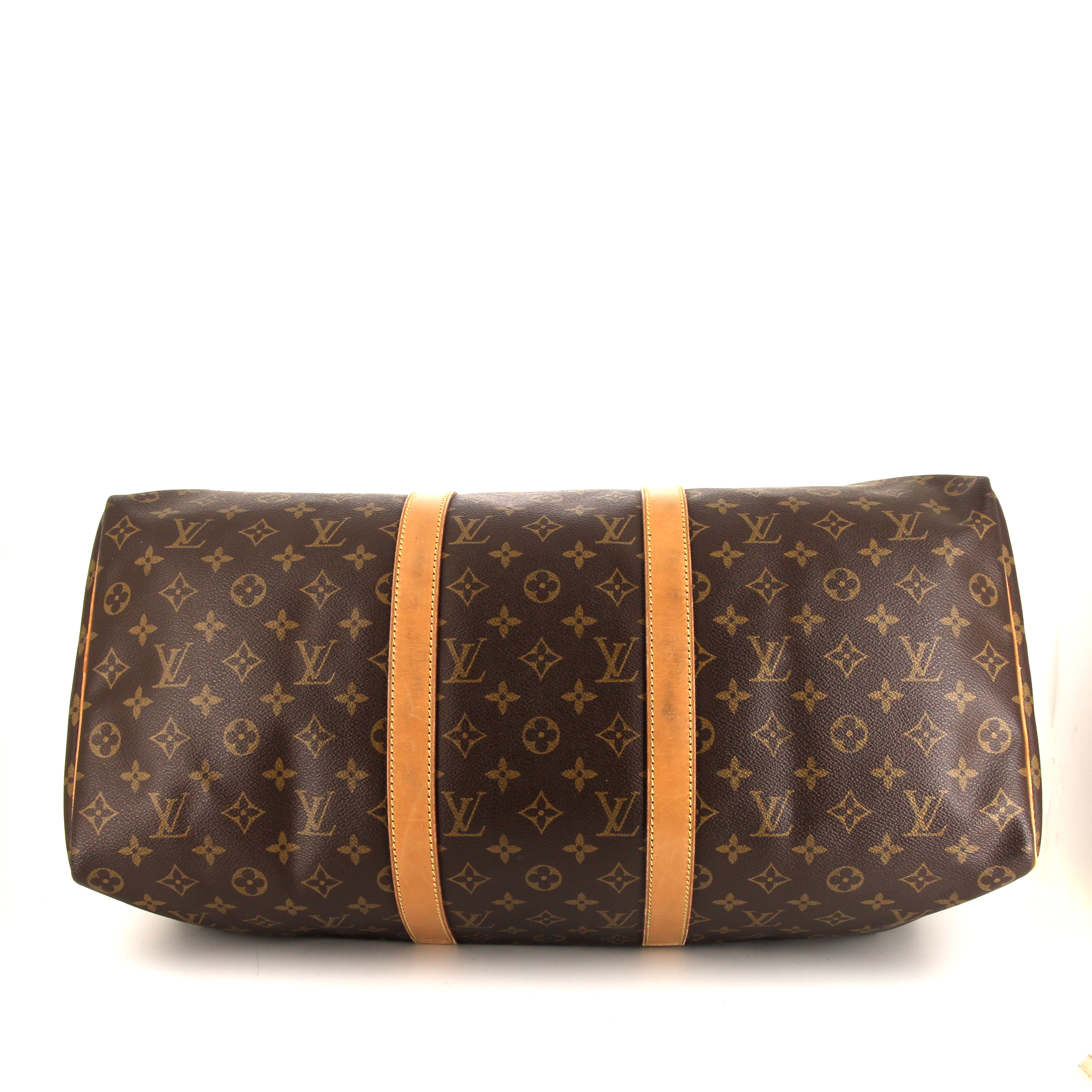 Louis Vuitton Keepall 50 cm travel bag in brown monogram canvas and natural leather - Detail D4