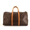 Bolsa de viaje Louis Vuitton  Keepall 50 en lona Monogram marrón y cuero natural - 360 thumbnail