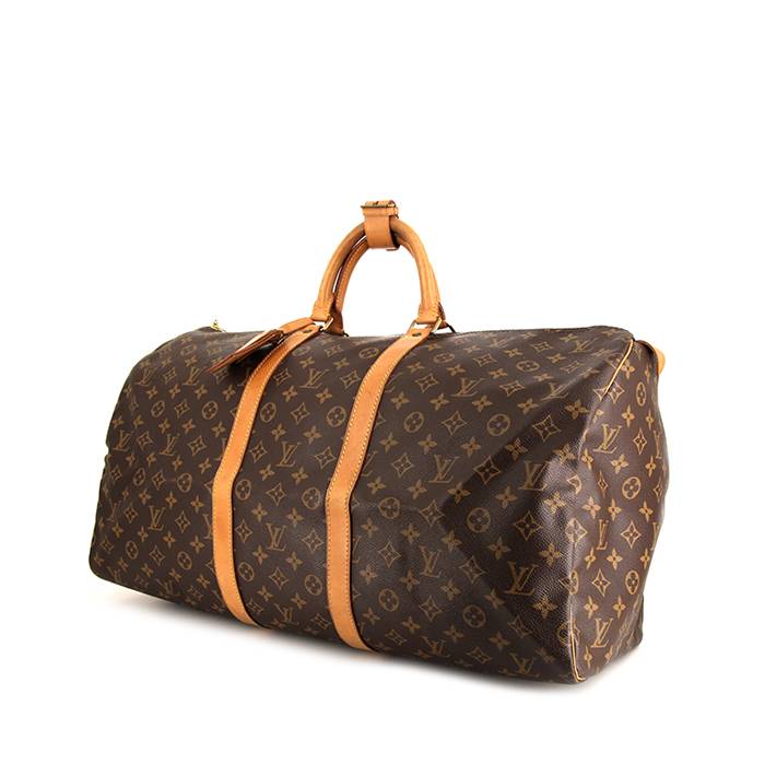 Louis Vuitton Keepall 55 cm travel bag in brown monogram canvas and natural leather - 00pp