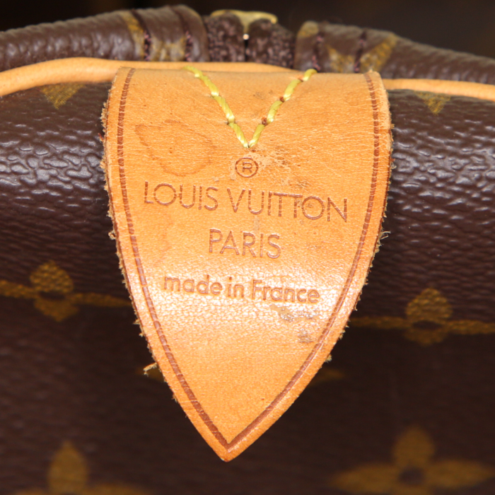 Sac de voyage Louis Vuitton  Keepall 55 en toile monogram marron et cuir naturel - Detail D3