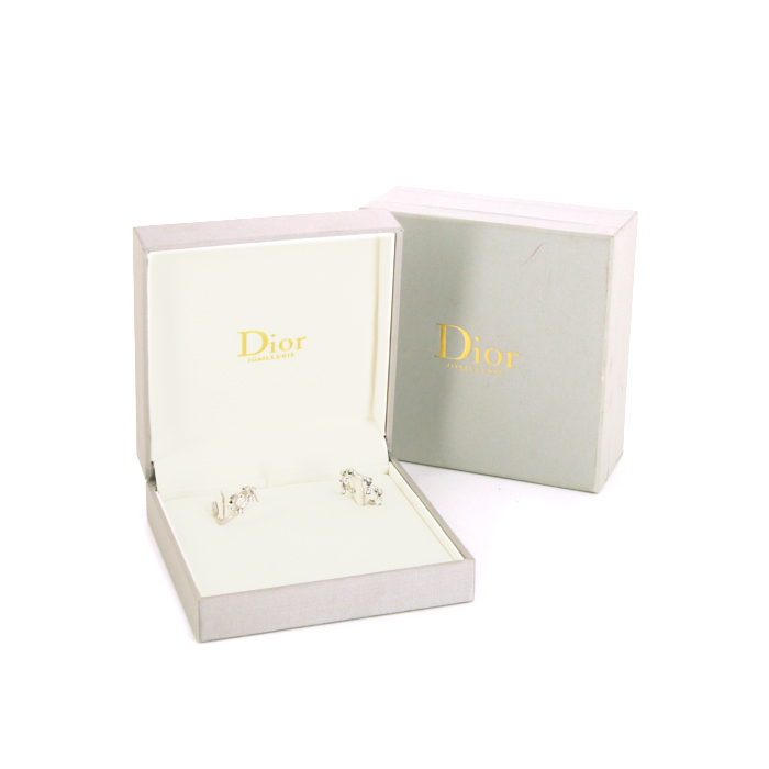 Paire de créoles Dior Coquine petit modèle en or blanc et diamants - Detail D2