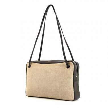 Borsa Celine Side Lock in pelle nera e lino beige