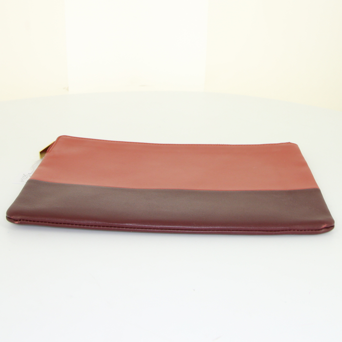 Pochette Celine en cuir bicolore bordeaux et rouge-brique - Detail D4