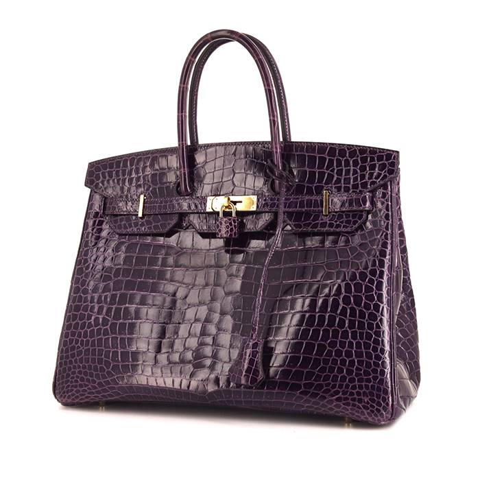 Birkin 35 crocodile handbag Hermès Purple in Crocodile - 32184073