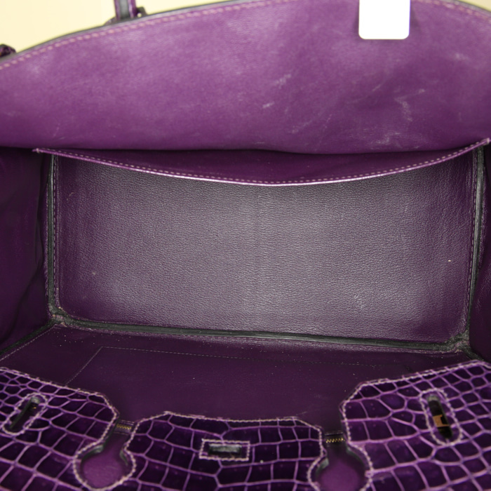 Hermes Birkin 35 cm handbag in purple porosus crocodile - Detail D2