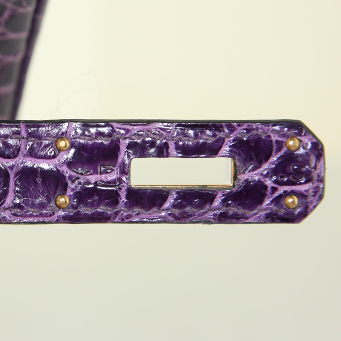 Sac à main Hermes Birkin 35 cm en crocodile porosus violet - Detail D4
