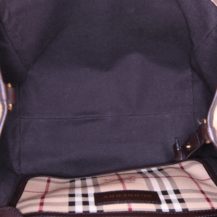 Burberry Canterbury shopping bag in beige Haymarket canvas and black leather - Detail D2