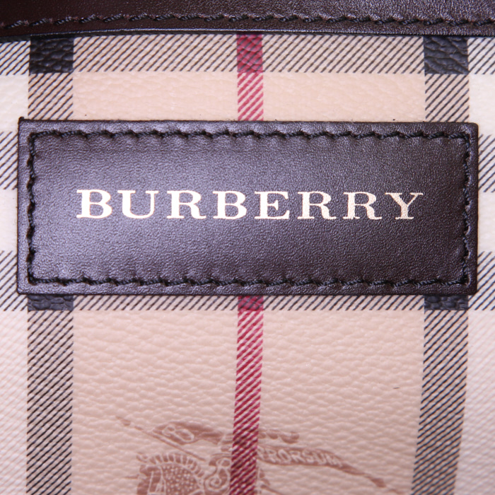 Burberry Canterbury shopping bag in beige Haymarket canvas and black leather - Detail D3