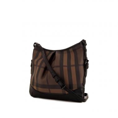 Burberry Dryden shoulder bag in brown and black Haymarket canvas and black leather