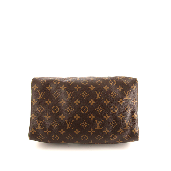 Bolso de mano Louis Vuitton Speedy Editions Limitées en lona Monogram marrón y cuero natural - Detail D5