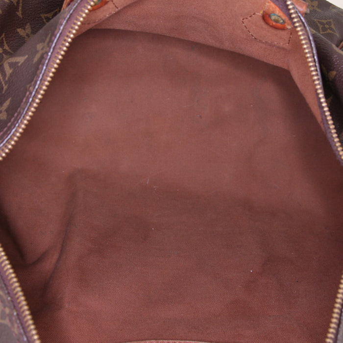 Sac à main Louis Vuitton Speedy 35 en toile monogram marron et cuir naturel - Detail D2