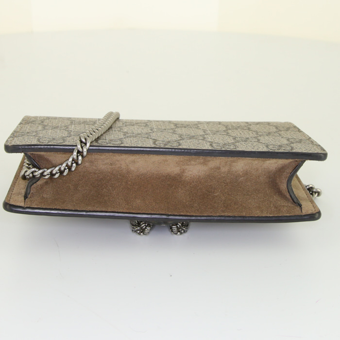 Borsa da spalla o a mano Gucci Dionysus mini in tela monogram cerata beige e tessuto scamosciato beige - Detail D5