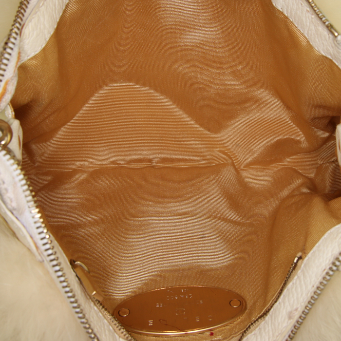 Borsa da spalla o a mano Celine Vintage in pelliccia bianca e pelle bianca - Detail D2